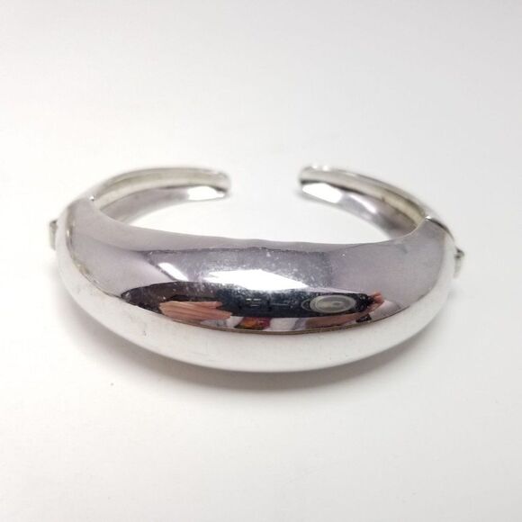 Vintage Coro Pegasus Silver Tone Cuff Bracelet with Hinged Sides, Minimal Retro - Picture 2 of 6